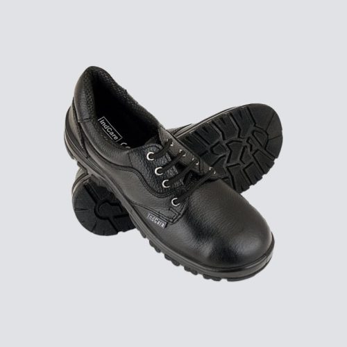 Jumbo PU Safety Shoes with steel toe cap, chemical-resistant buff leather, skid-resistant PU moulded sole, and shock-absorbing features.
