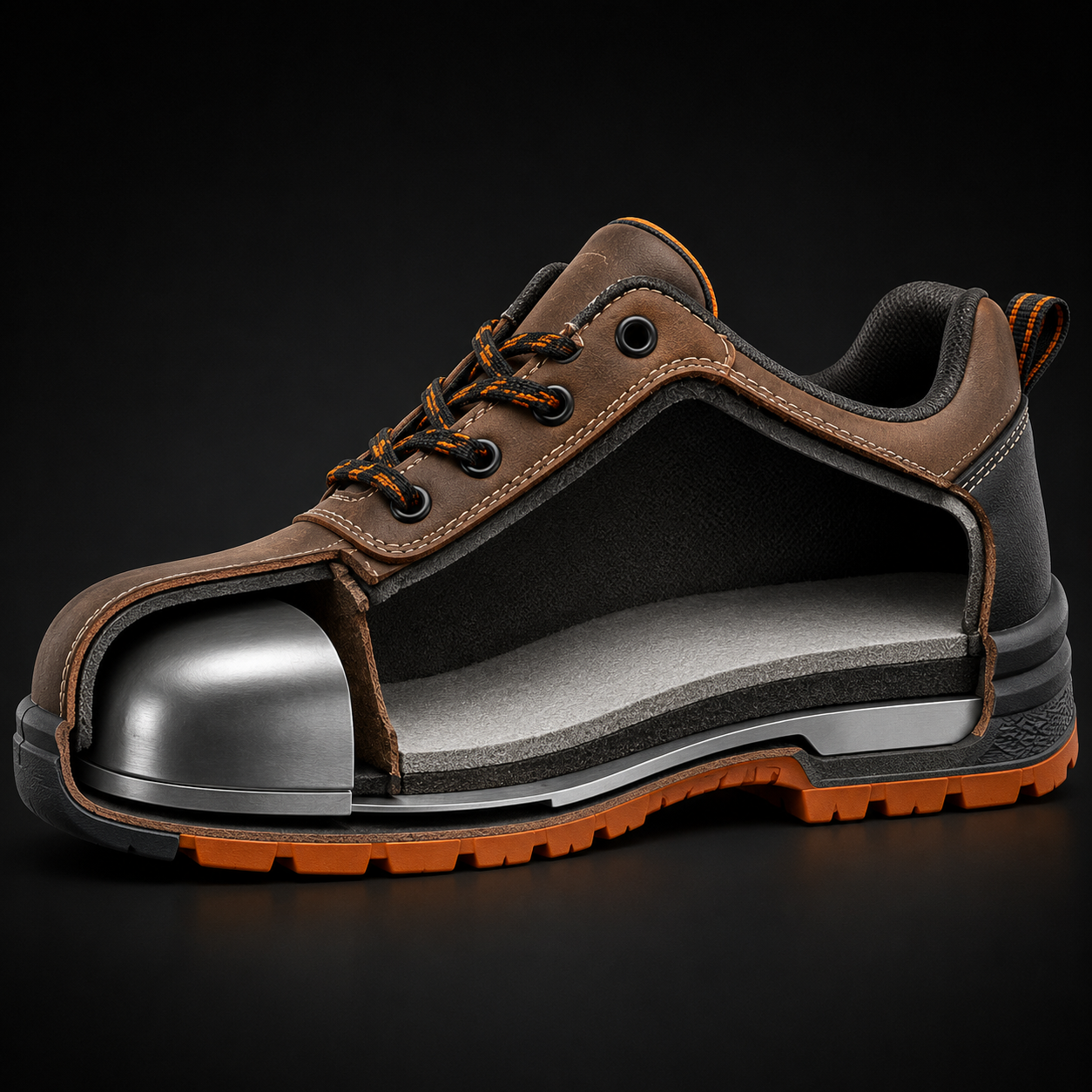 Steel toe cap safety shoe cross-section — industrial safety footwear protection explained