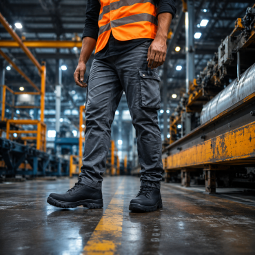 Industrial worker in safety equipment — safety shoes as the unsung hero of occupational safety