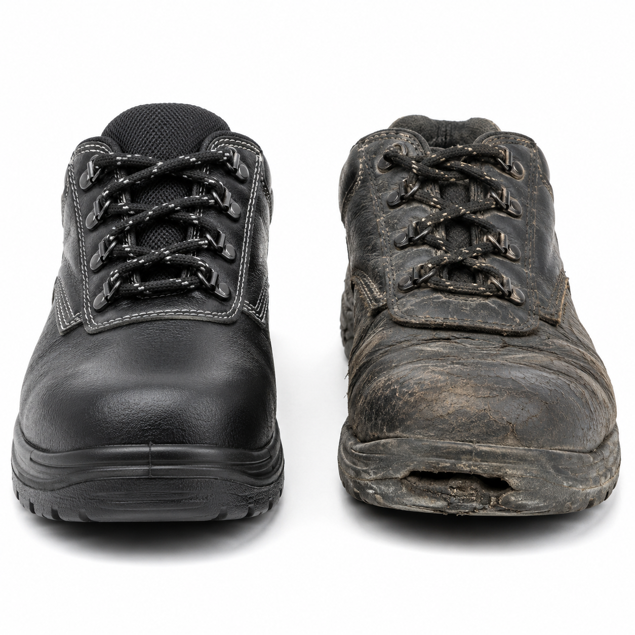 New versus worn industrial safety shoes comparison — replacement schedule guide for Indian industry IS:15298 footwear lifecycle
