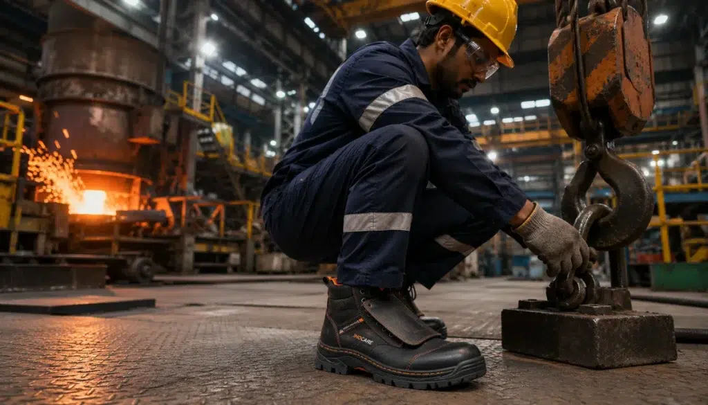 Safety shoes with metatarsal protection for heavy industry steel plant workers