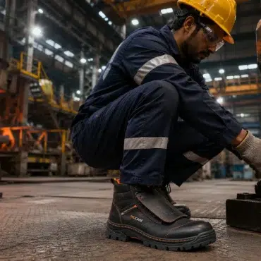 Safety shoes with metatarsal protection for heavy industry steel plant workers